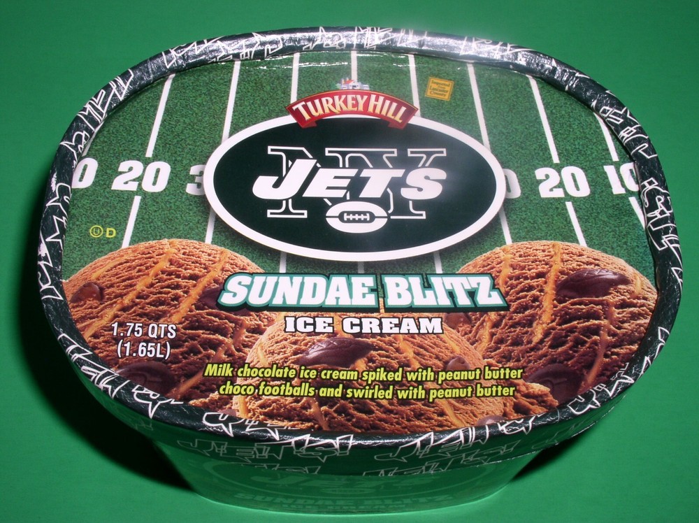 NY JETS Turkey Hill Sundae Blitz Ice Cream "EMPTY" Container Nice Display Piece!