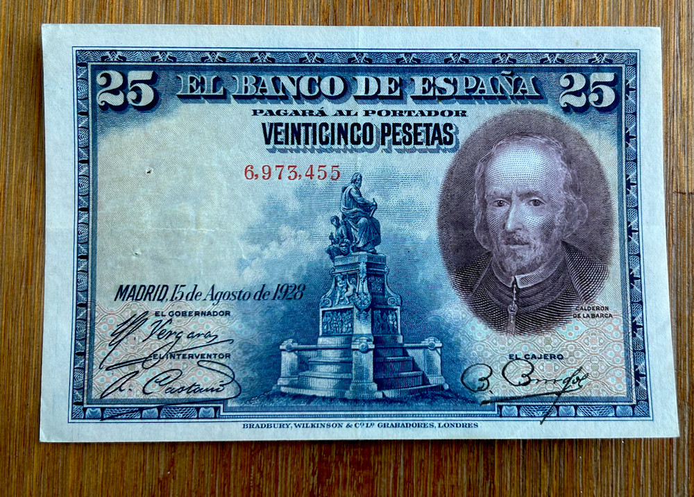 SPAIN 25 PESETAS 1928 BANKNOTE