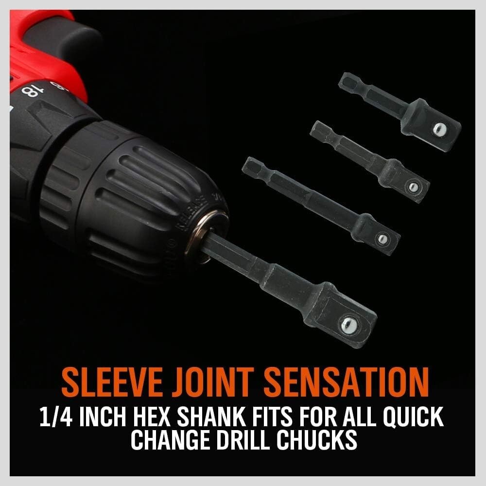 9Pcs Socket Adapter Drill Bits Set Hex Impact Driver Tools 1/4" 3/8" 1/2" Shank