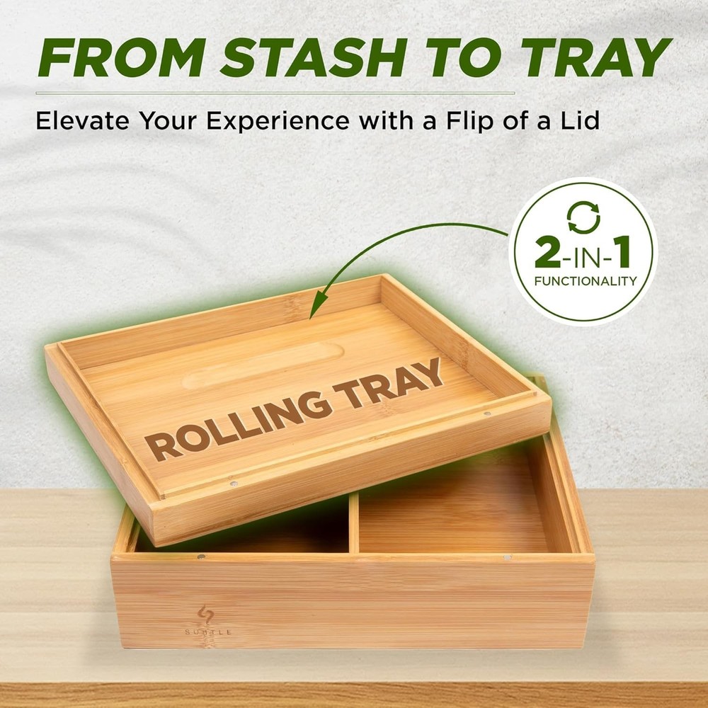 Elegant Large Bamboo Rolling Tray Stash Box | Ample Storage & Organization