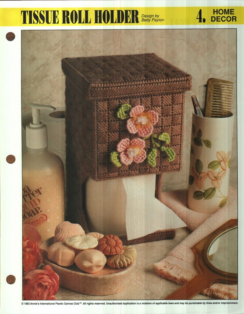 NEW TISSUE ROLL HOLDER BATH DECOR ANNIE'S PLASTIC CANVAS PATTERN INSTRUCTIONS