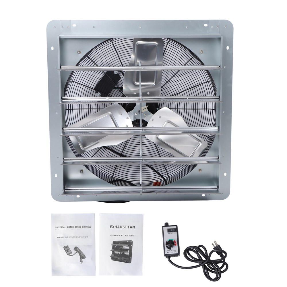 24 Inch Shutter Exhaust Fan, 4120 Cfm, With Speed Controller Wall Mounted Silver