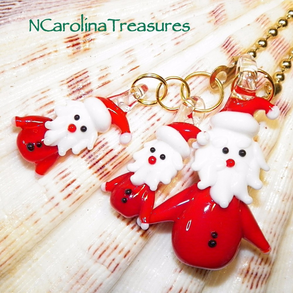 SANTA CLAUS SAINT NICK CHRISTMAS DECOR MURANO GLASS CEILING FAN SWITCH PULLS SET