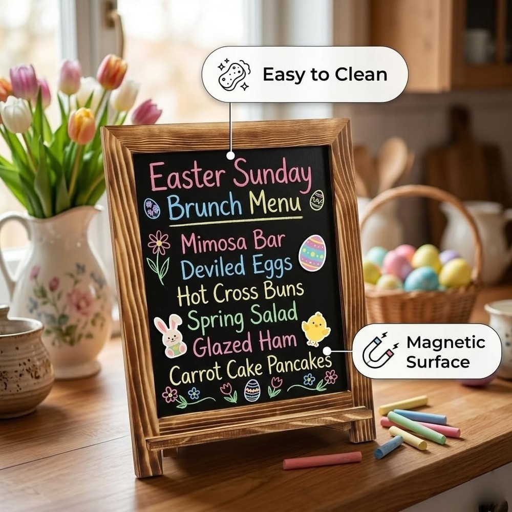 Portable Chalkboard Sign, Foldable Stand, Rustic Brown