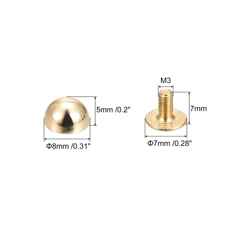 8x5mm Back Screw Rivets Solid Round Head Leather Studs Gold 20 Sets