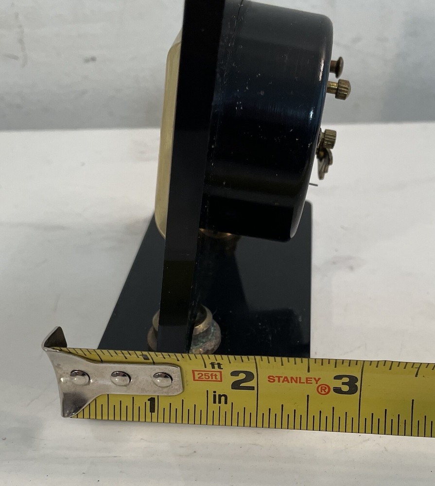 New Haven Desk Clock, 1930s Art Deco Onyx Black Panel Mechanical Clock Sub Dial