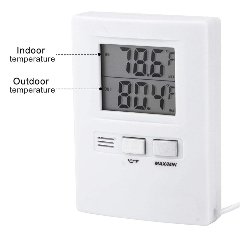 Indoor Outdoor Wired Temperature Meter, Digital Thermometer with Sensor Wire and