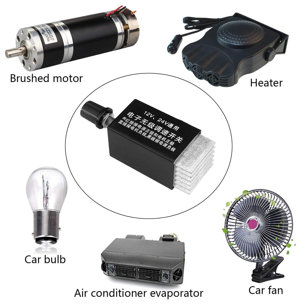DC Motor Speed Controller Universal DC 12V 24V 10A Electronic Stepless Speed ...