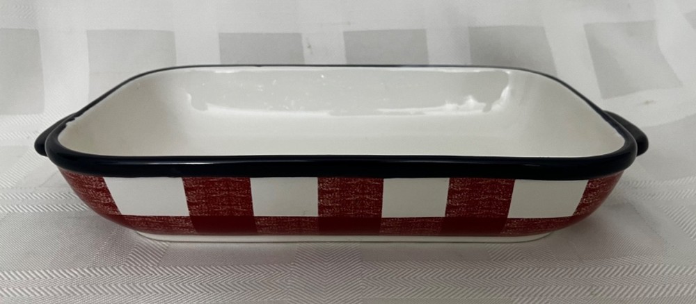 Red/Black/WhitePlaid Enamel Cast Iron Baking/Sm. Casserole Dish