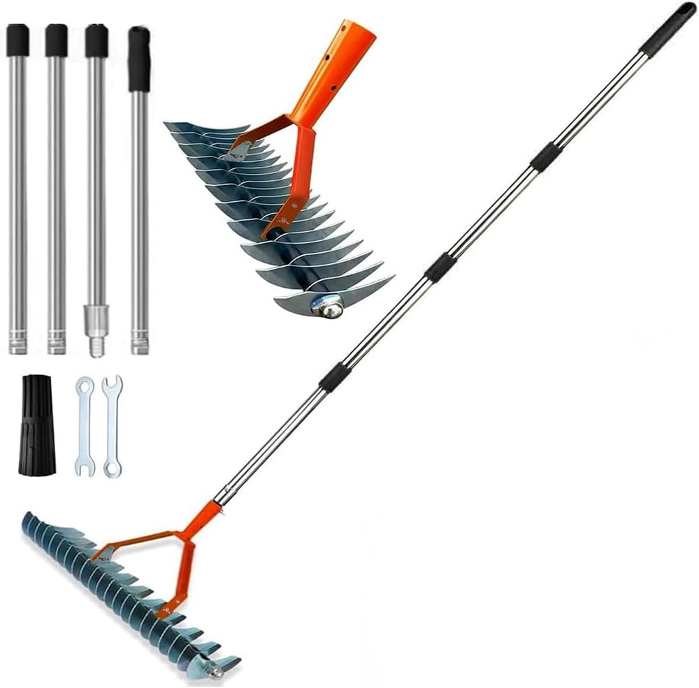 66.9-Inch Manual Lawn Thatch Rake, Adjustable Length Handle Dethatcher Rake, Dea