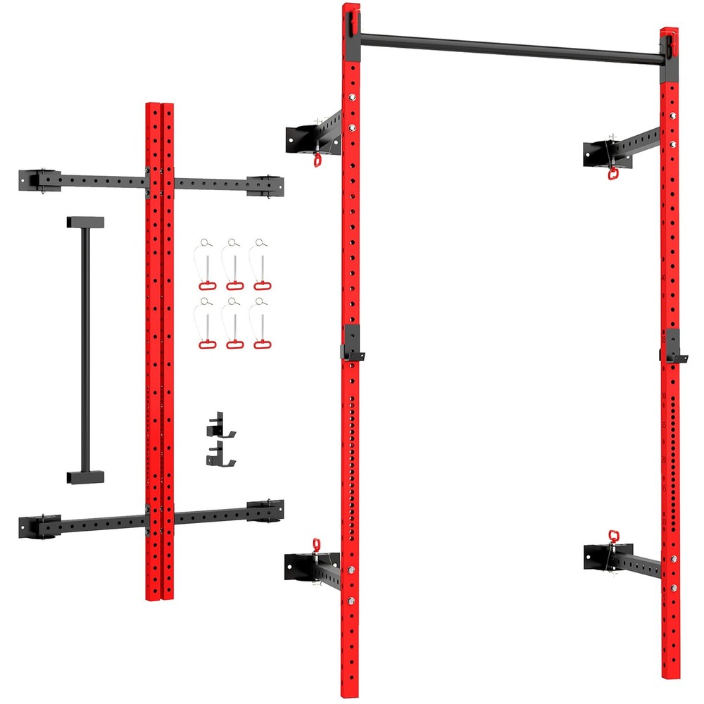 Folding Squat Rack with Adjustable Pull-Up Bar, 1000 Pounds Capacity Wall Mou...
