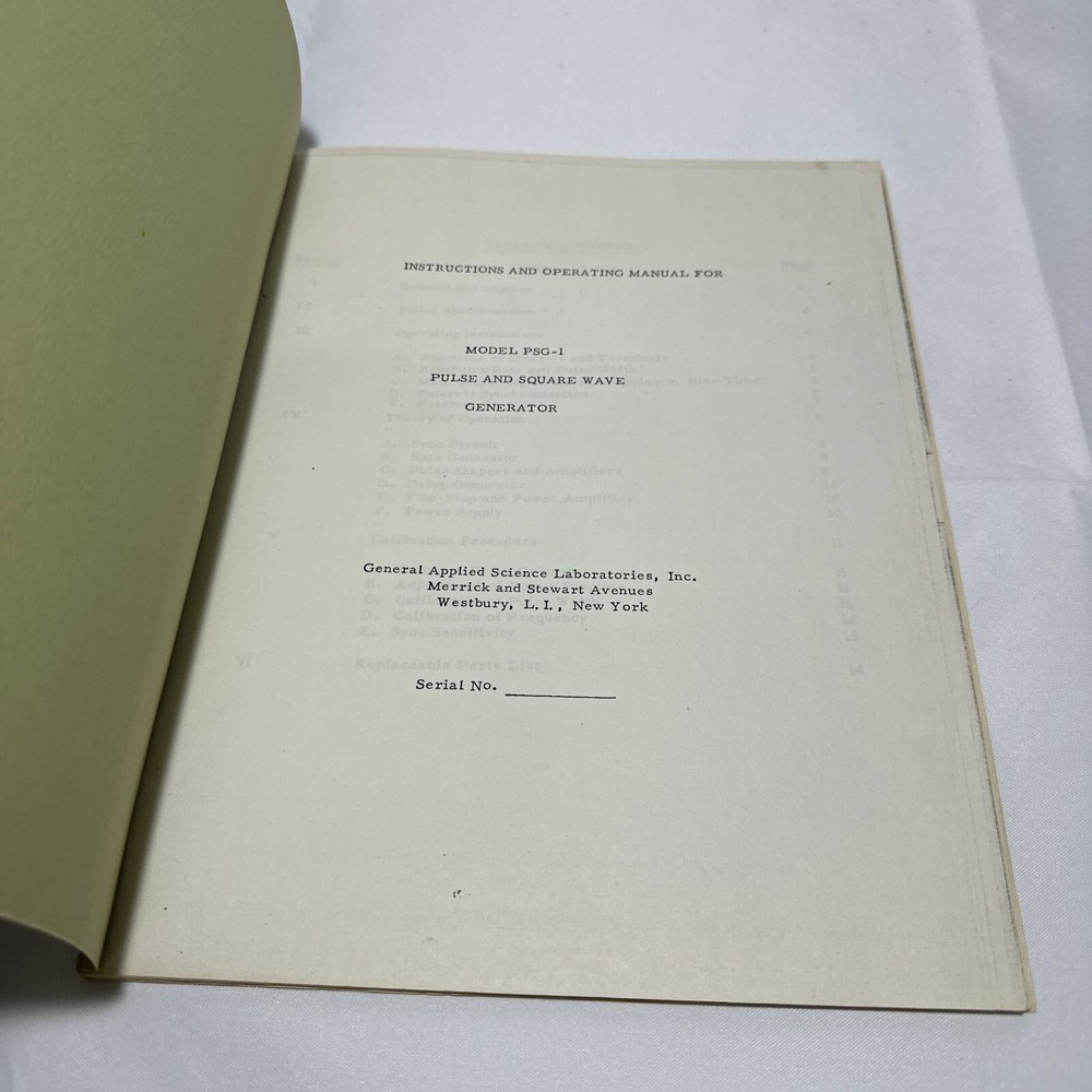 General Applied PSG-1 Pulse & Square Wave Generator Instruction & Operating