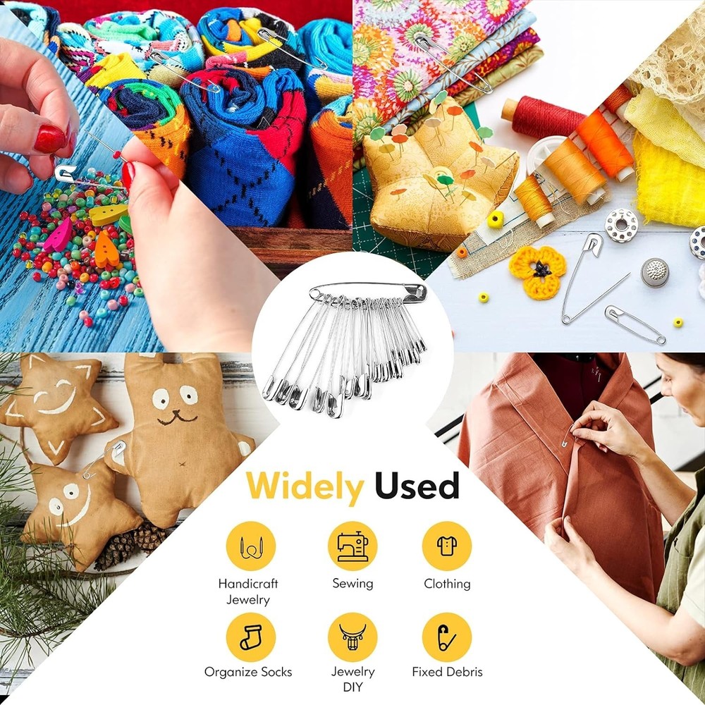 Multi-Size Safety Pins Bulk - 340 Pack, Rust Resistant for Crafts & Sewing