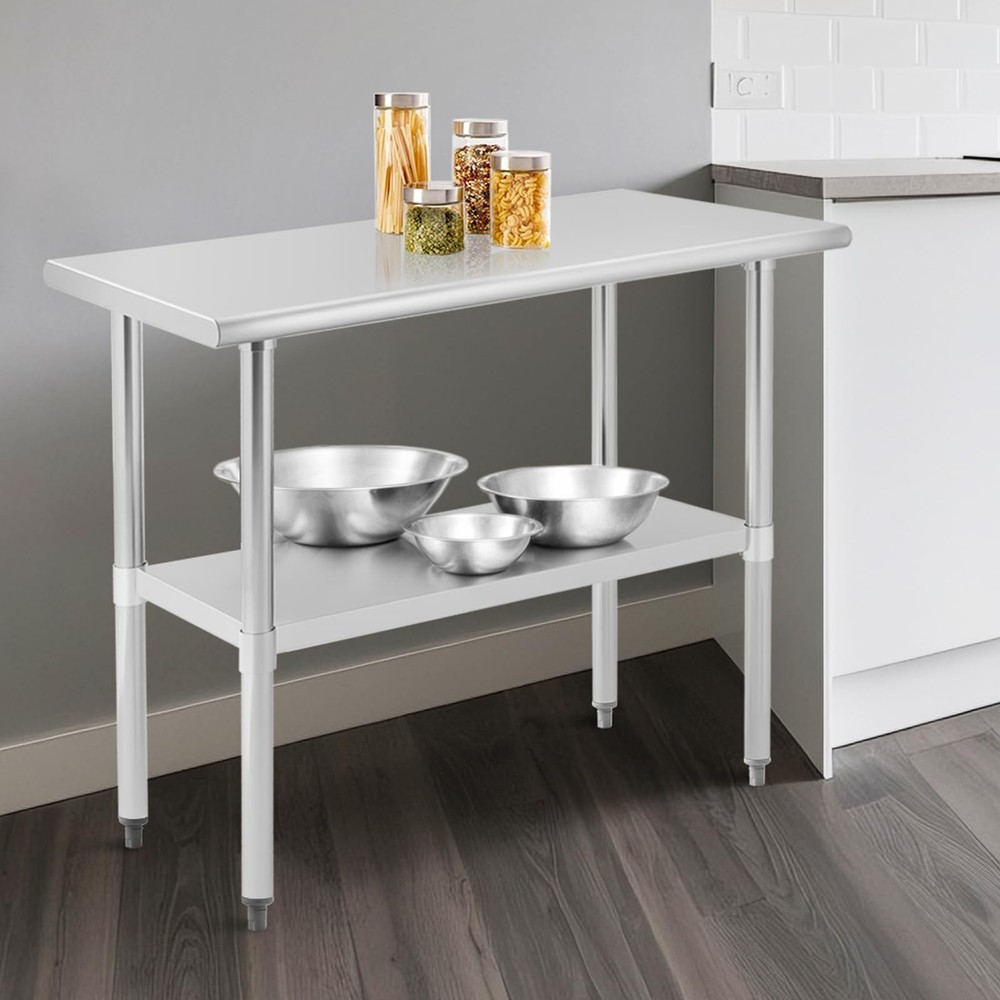 Stainless Steel Table 48x30 Inch Kitchen Prep Table with Adjustable Shelf