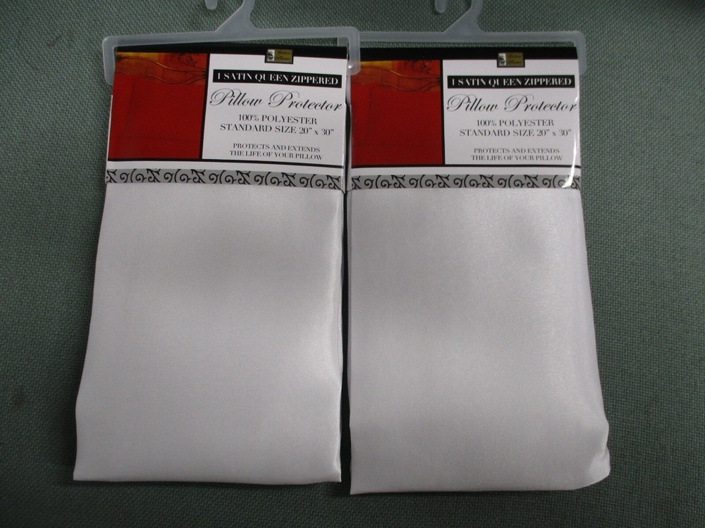 2 EACH Satin Pillow Protector Zippered Pillowcase Pair WHITE  Better Home  NEW
