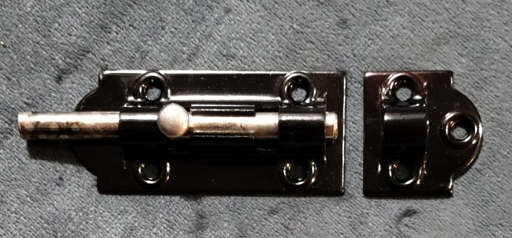 Vintage National Mfg. Co. Black Barrel Bolt Slide Latch Security Lock NOS
