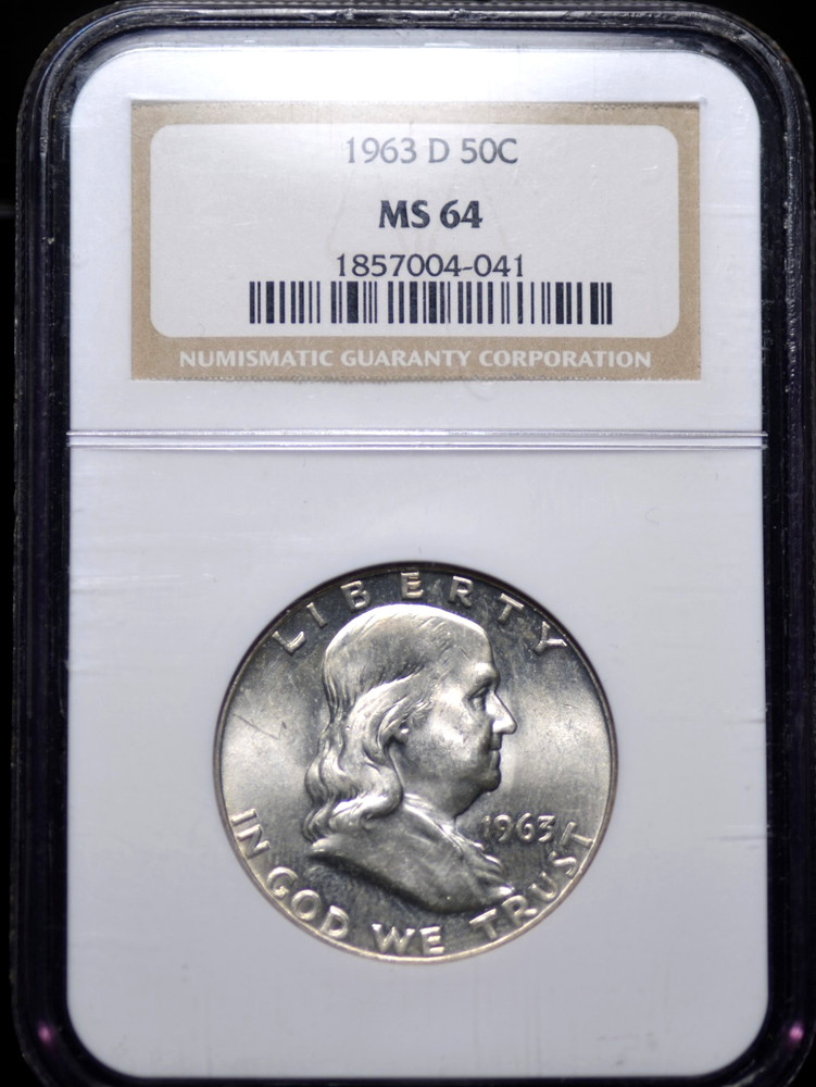 1963 D FRANKLIN HALF DOLLAR NGC MS 64 GLOSSY SILVER LUSTER OVER BOTH WELL STRUCK