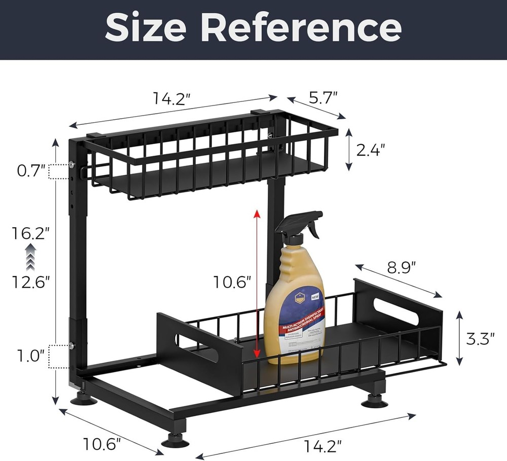 Heavy-Duty 2-Pack Under Sink Pull Out Organizer, Rust & Mildew Resistant Metal