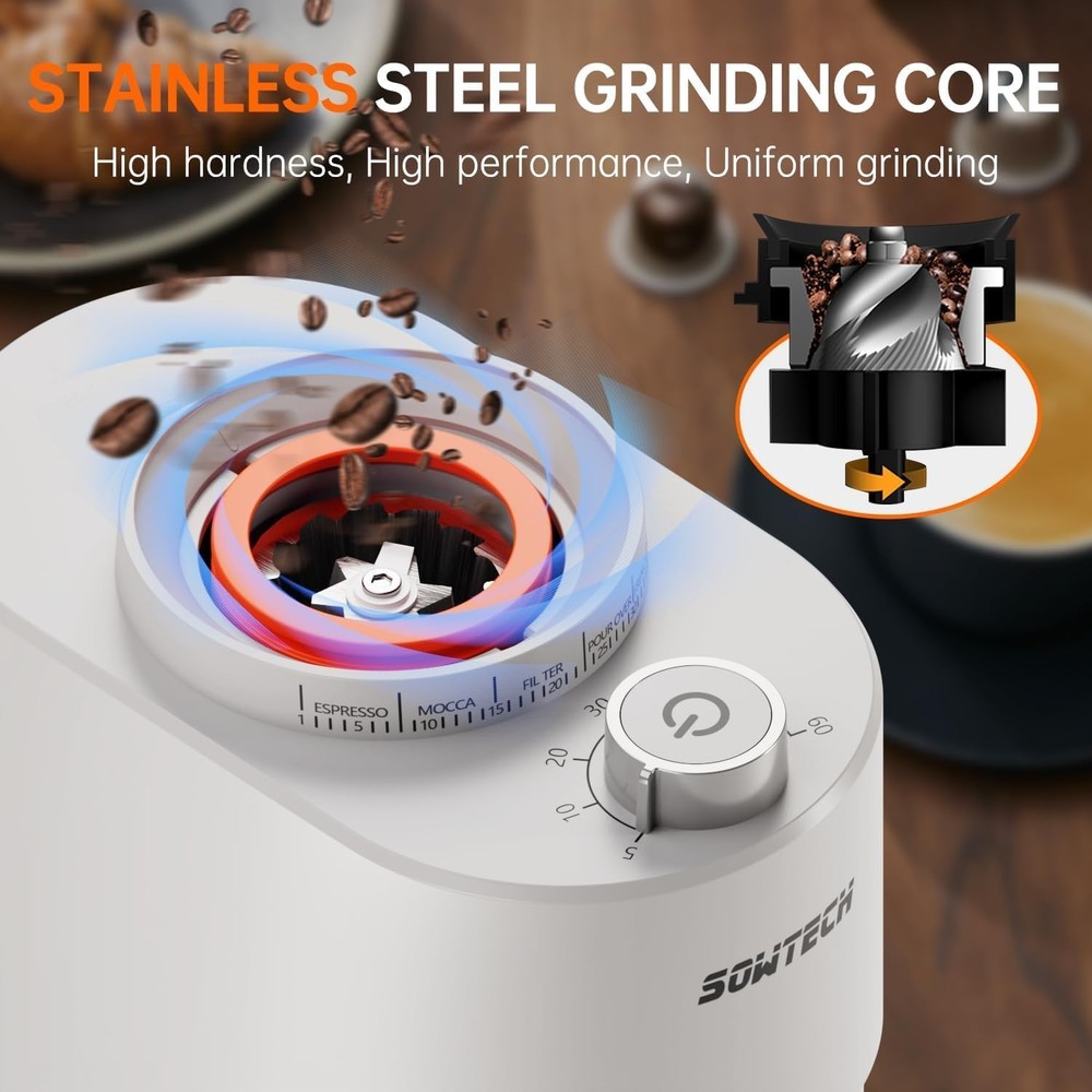 SOWTECH Anti-static Conical Burr Coffee Grinder, Adjustable Electric Mill, 38 P