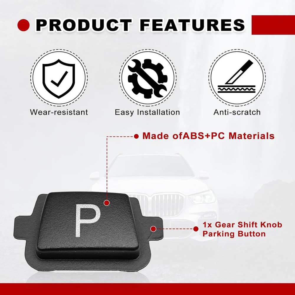 Gear Shift P Button, Lever Parking P Button Cover Cap Black, Compatible with 3'