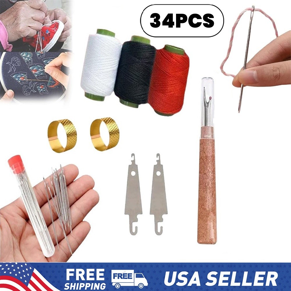 34PCS Sewing Tool Set,Needles Thread Hand Repair Tool,Portable Sewing Kit