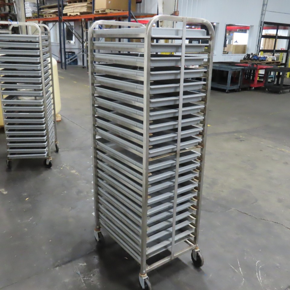 M & E Mfg. Stainless Steel Single End Load Nesting Baking Rack 20 Pan Capacity