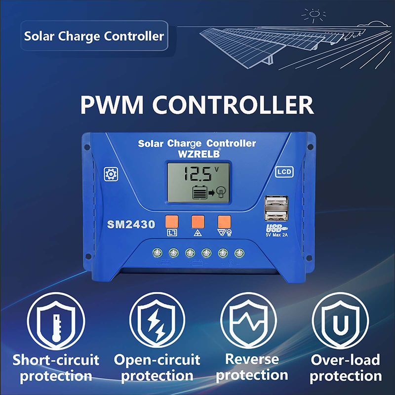 PWM Solar Panel Battery Charge LCD Controller 10A 12V/24VAuto Regulator Dual USB