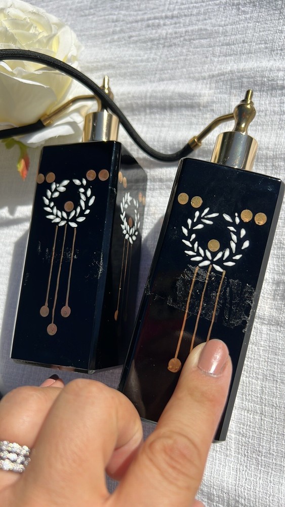 Chic Hollywood Regency Style Hand Painted Austrian Glass Perfume Bottle Atomizer