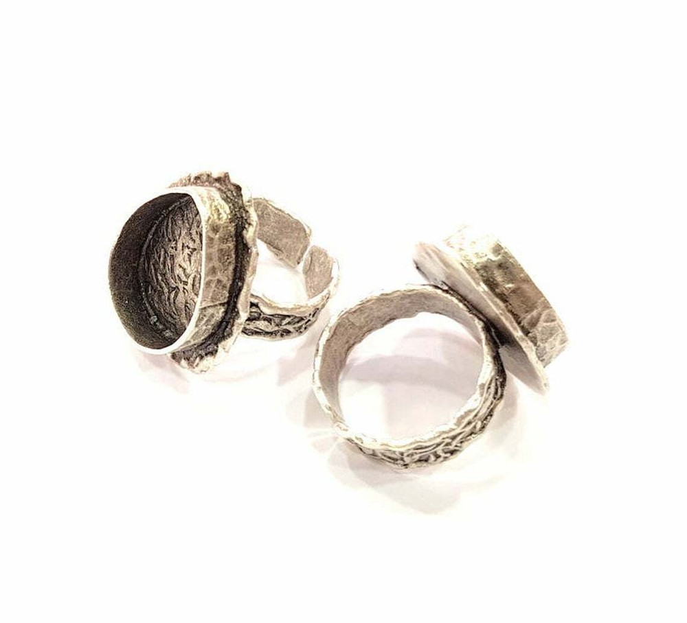 Drop Adjustable Ring Blank Resin Cabochon Base inlay Antique Silver Plated Brass