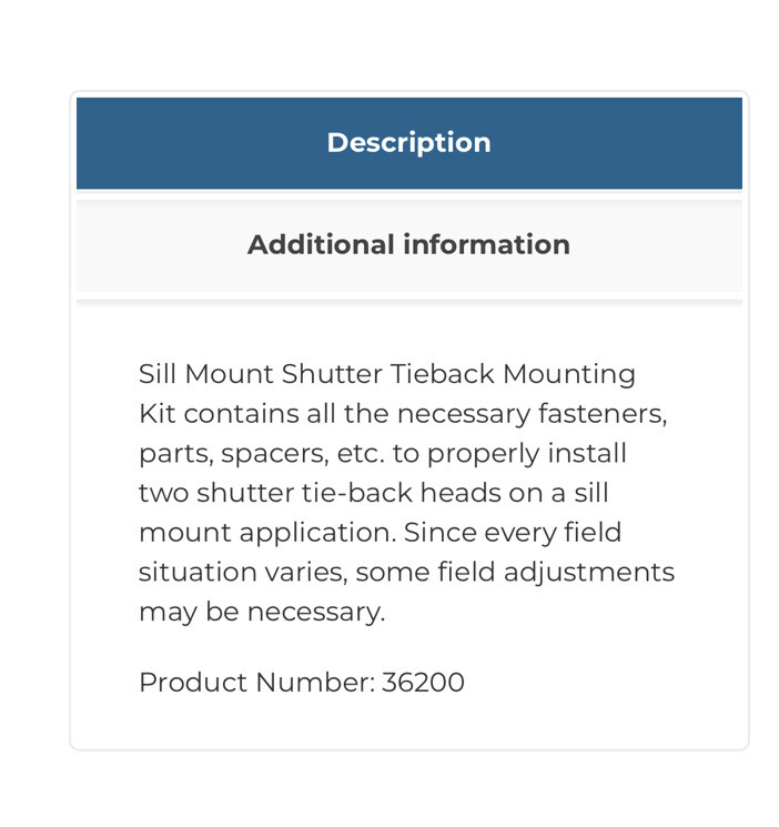 Timberlane sill mount shutter tie back mounting kit 36200
