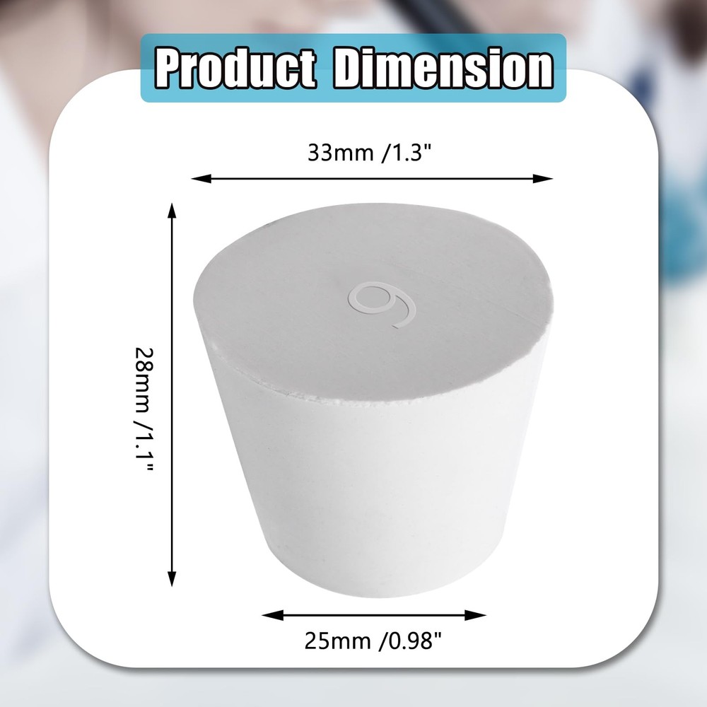 10 Pcs White Solid Rubber Stoppers 6# Tapered Lab Rubber Plugs for Sealing, 3...