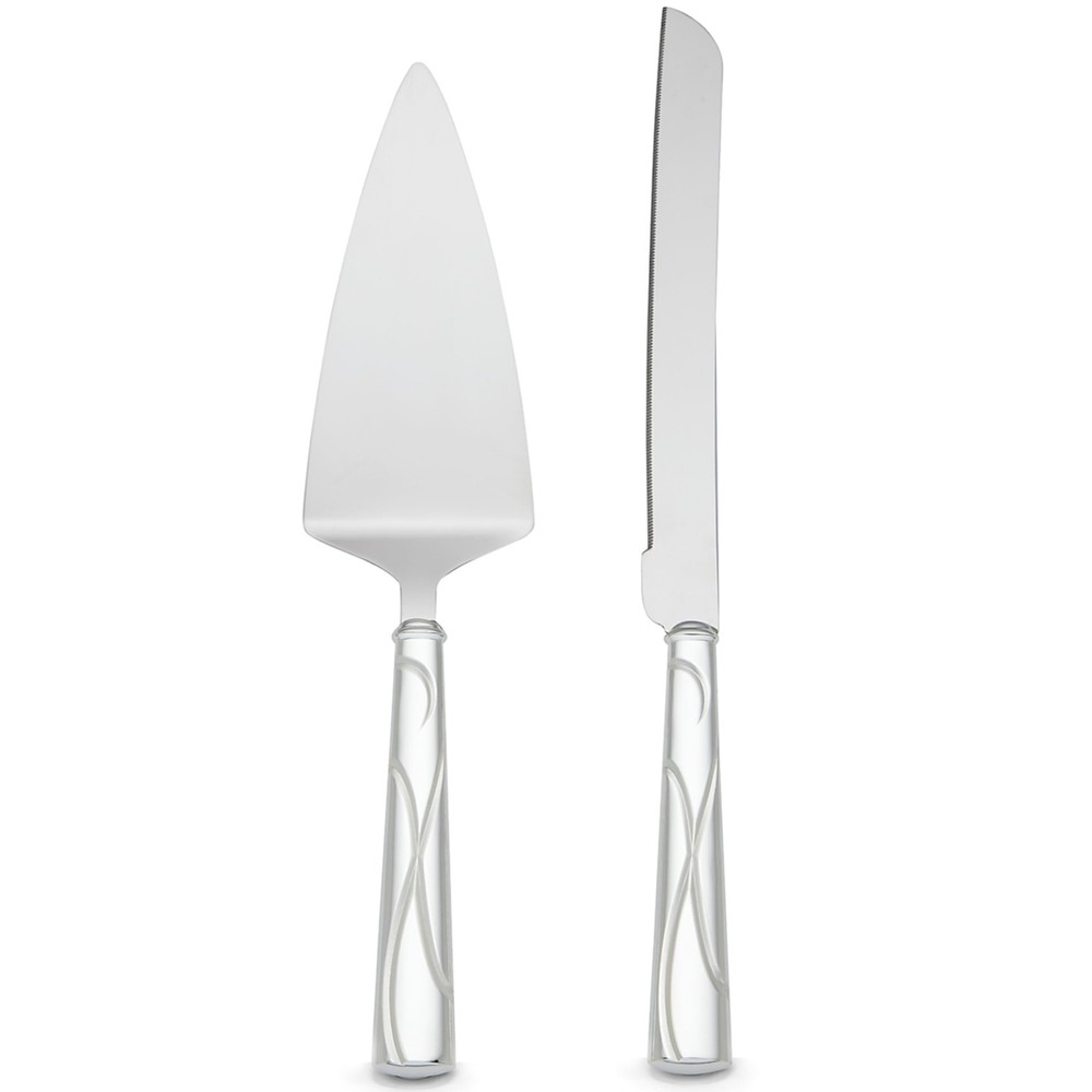 Cake Knife & Server Adorn Set, Silver
