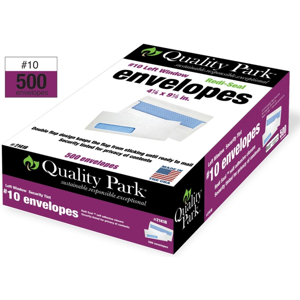 Quality Park #10 Left Window Security Tinted Envelopes 500 per Box, White