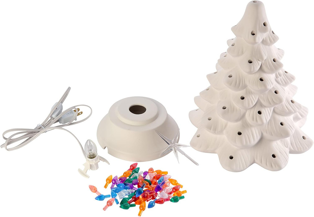 Ready to Paint Ceramic Bisque, Large 15.5" Christmas Tree & Base - Light Up! - E