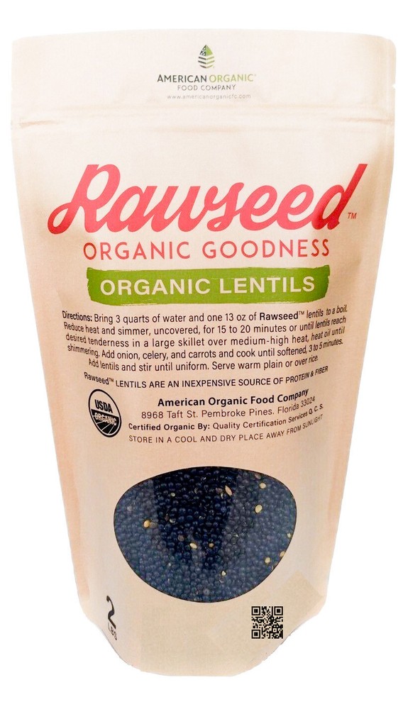 Rawseed Black Lentils Organic Certified 2 Lbs
