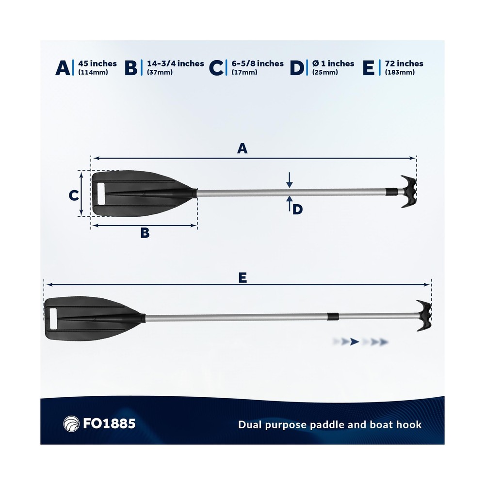 Five Oceans Canoe Paddle, Telescoping Canoe Paddles and Boat Hook, Black, Ext...