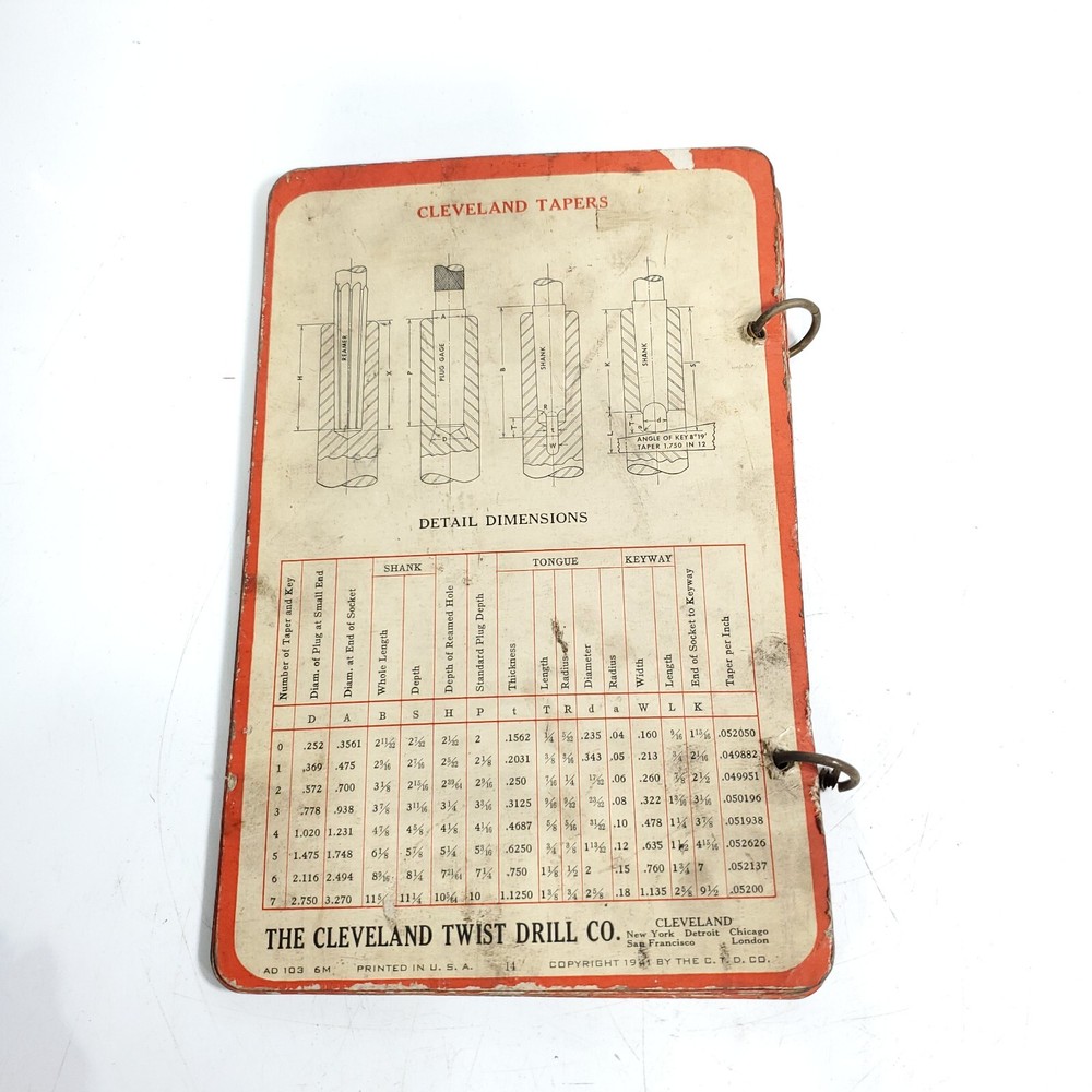 Vintage Cleveland Twist Drill Co. Ready Reference 1941