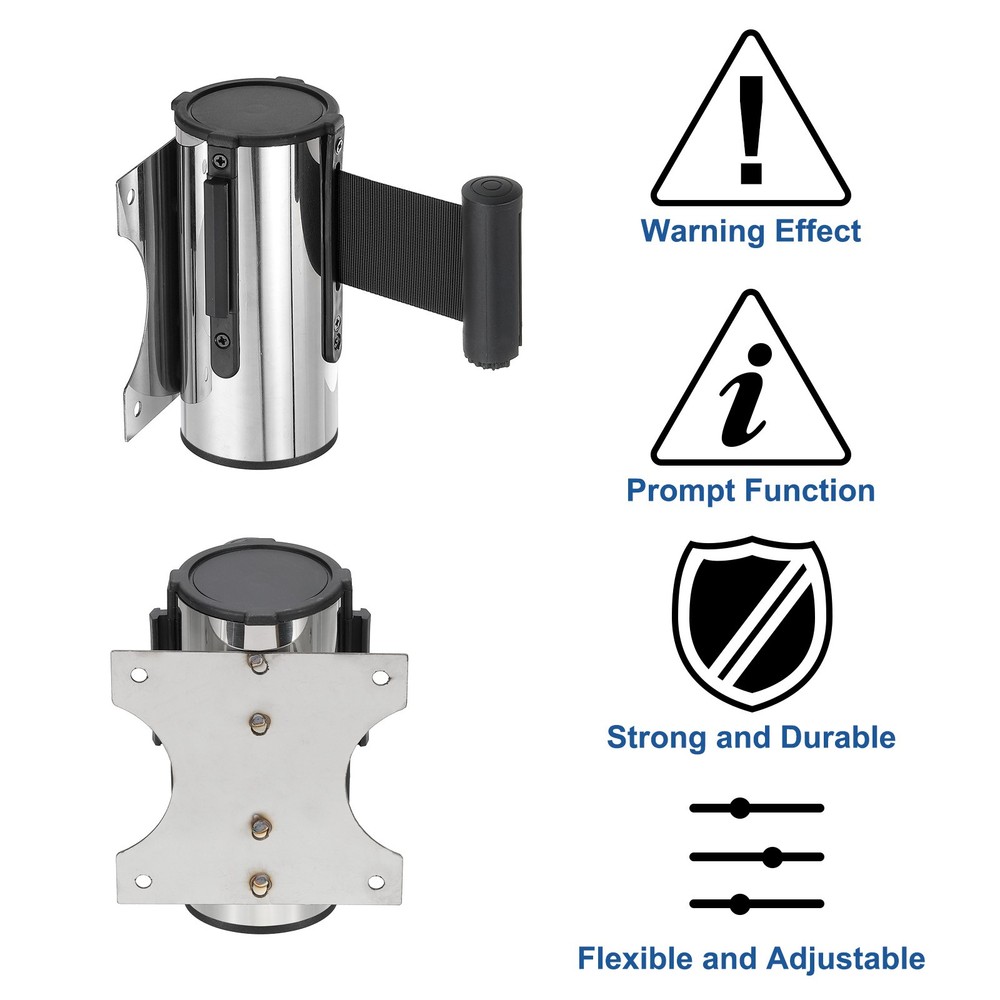 4 Pcs 9.84 ft Fixed Wall Mount Retractable Belt Barrier Silver/Black