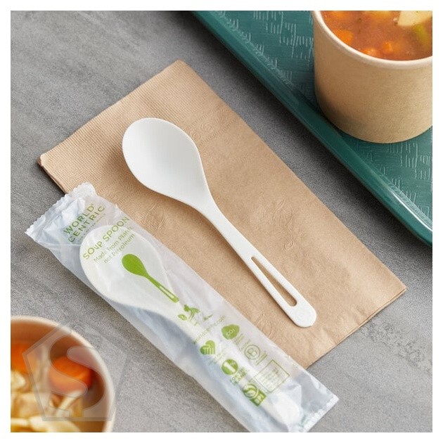 World Centric 6" Wrapped Compostable TPLA Soup Spoon - 750/Case