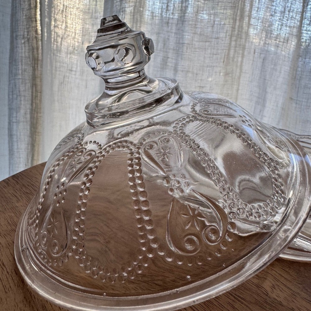 Antique EAPG Bryce Bros BEADED OVAL & SCROLL Covered Butter Dish