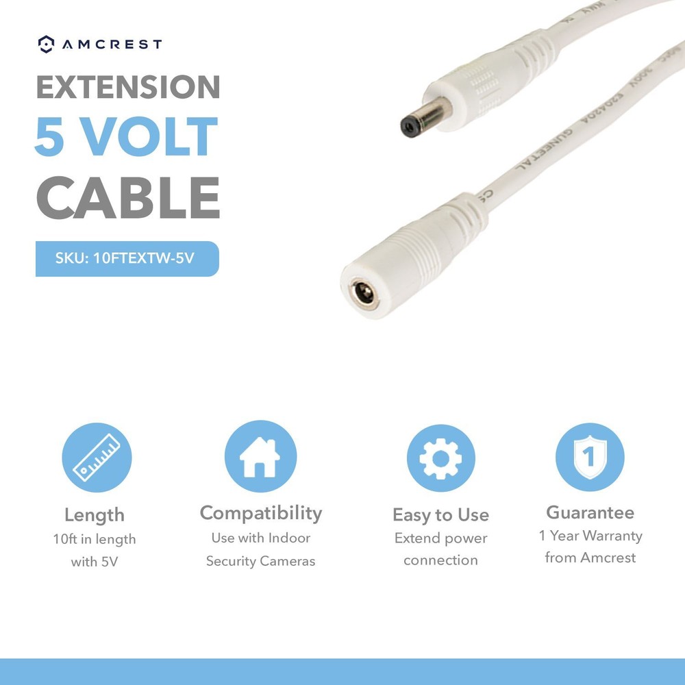 Amcrest White 10ft Power Extension