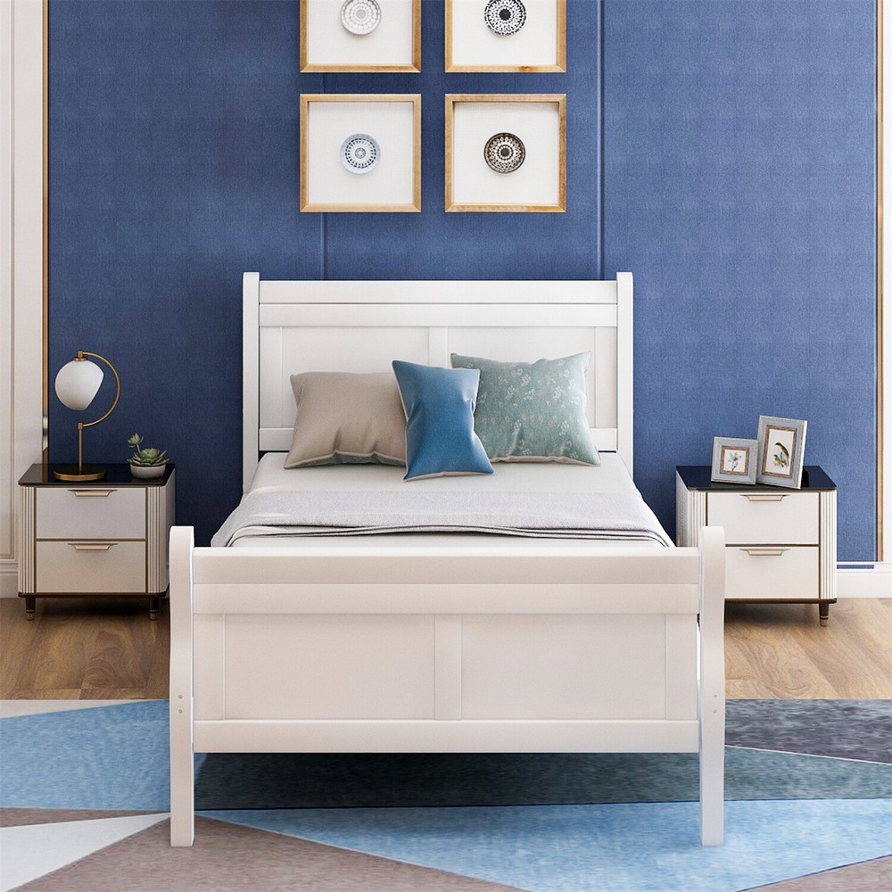 Twin Size Bed Frame Wooden Platform Bed Frame with Headboard and Footboard