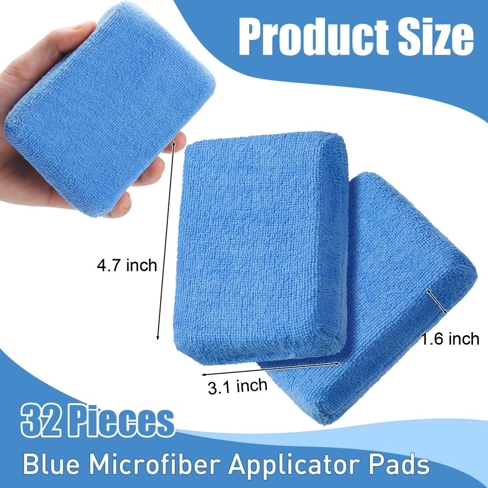 Riakrum 32 Pcs Microfiber Applicator Pads Soft Foam Buffing Blue