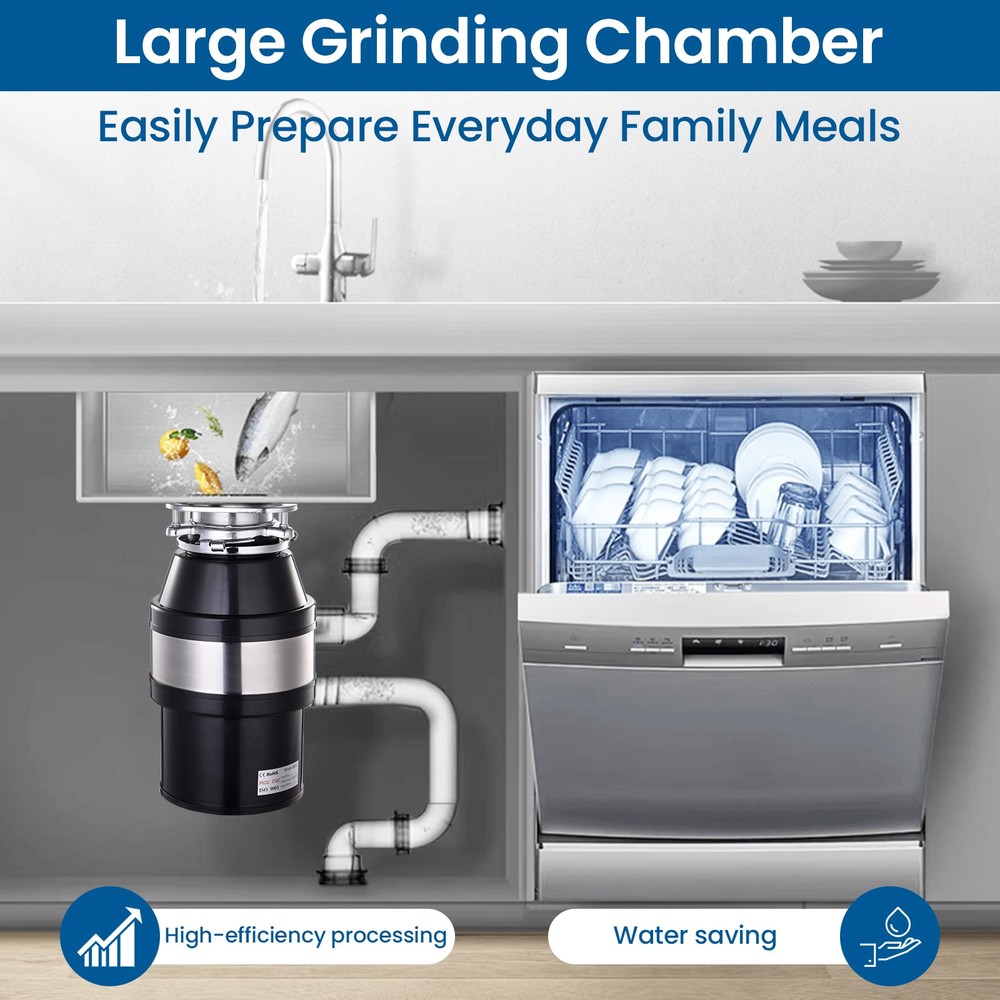 NTUD 3/4 HP Continuous Feed Garbage Disposal With Cord, Anti-Jam & Compact US