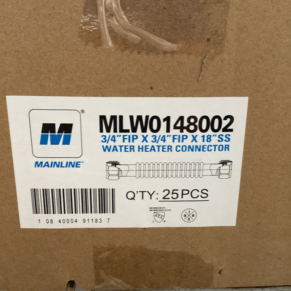 Mainline MLW0148002 Water Heater Connector Hose 3/4" FIP X 3/4" FIP X 18"