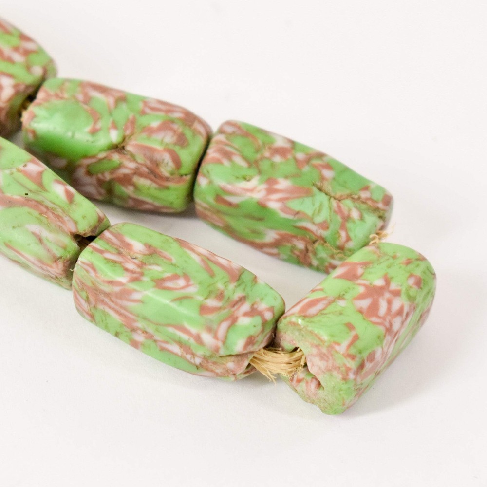 Floral Venetian Rectangular Green Trade Beads