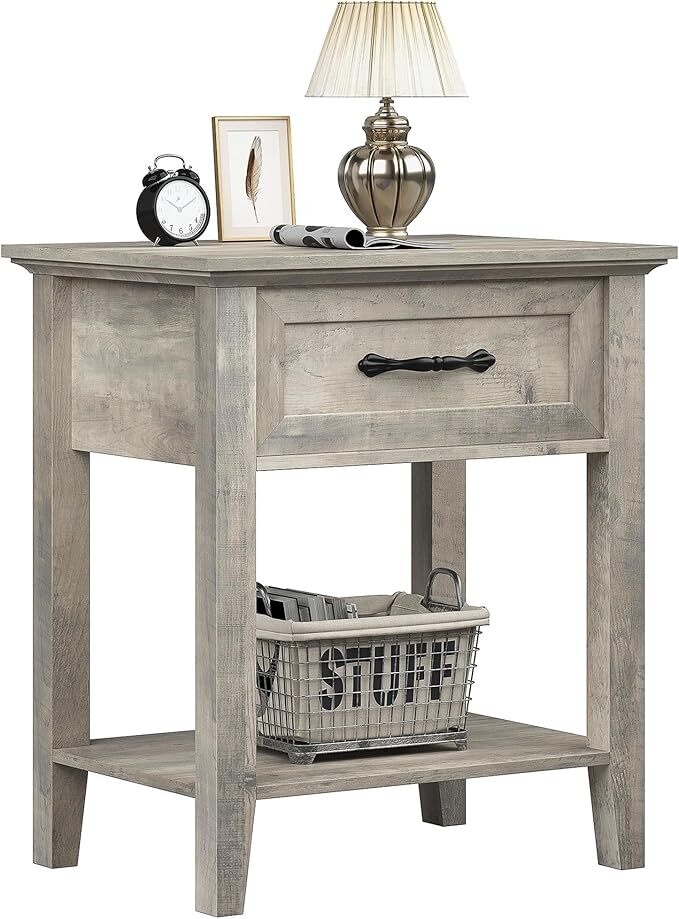 Grey Nightstand Modern End Table Side Table with Storage Drawer for Bedroom