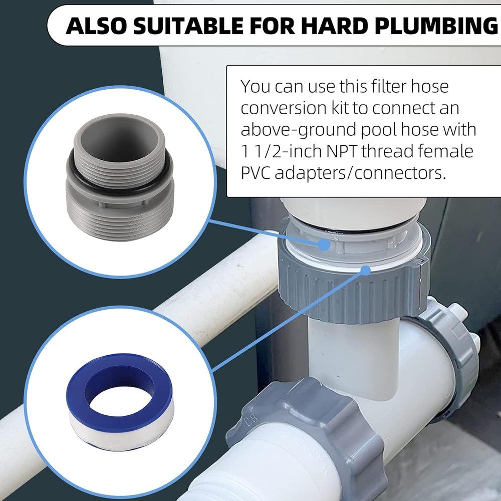 2PCS 40Mm to 1 1/2" Filter Hose Conversion Kit - above Ground Pool Adapter