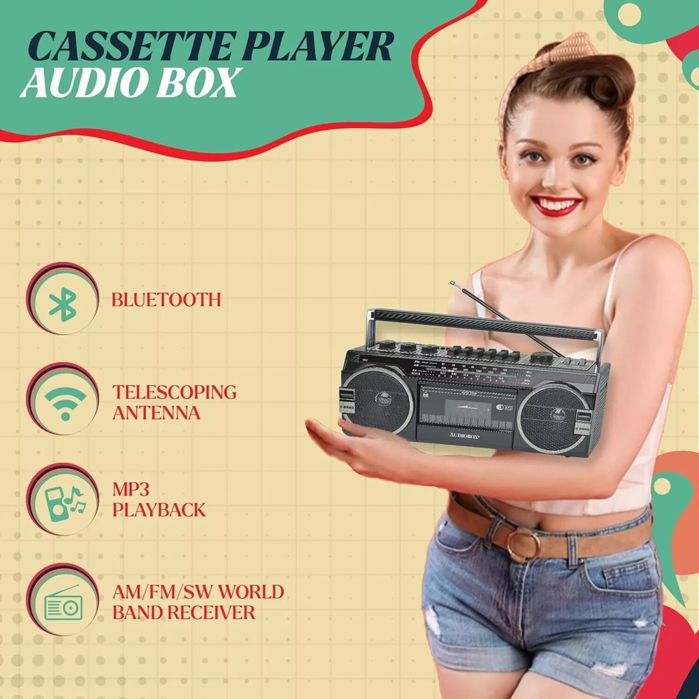 Audiobox Retrobox Cassette Player and Bluetooth Speaker (Red)