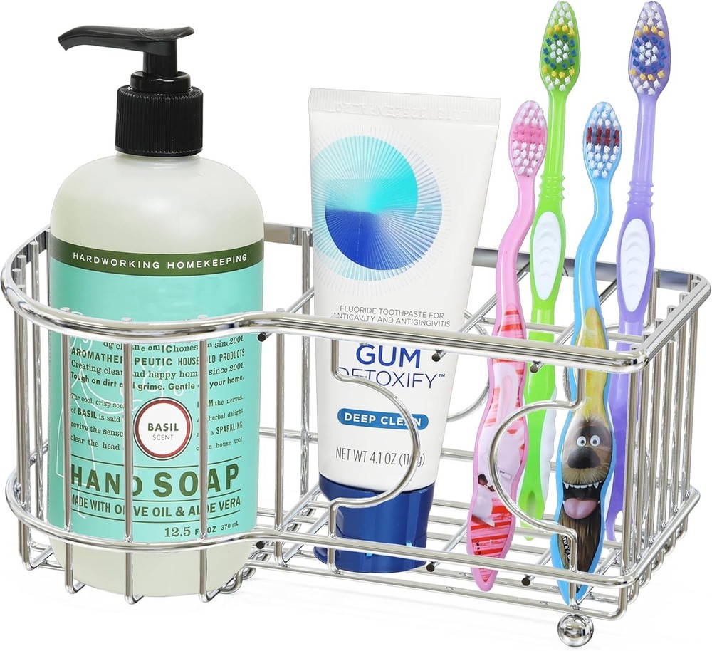 Multi-Functal 6 Slots Toothbrush Holder, Chrome